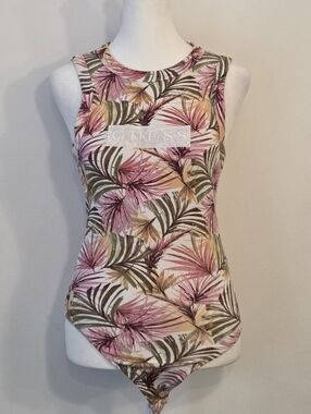 GUESS Pink Multi Tropical Leaf Tank Bodysuit